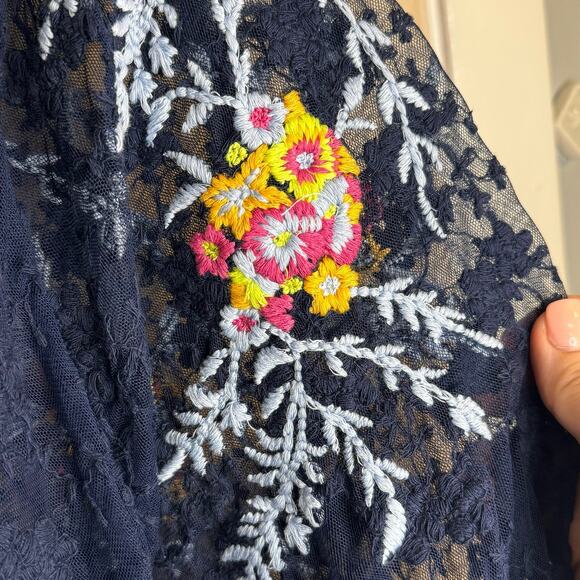 Free People Jubilee Blue Sheer Lace Embroidered Floral Boho Blouse XS - Picture 5 of 13